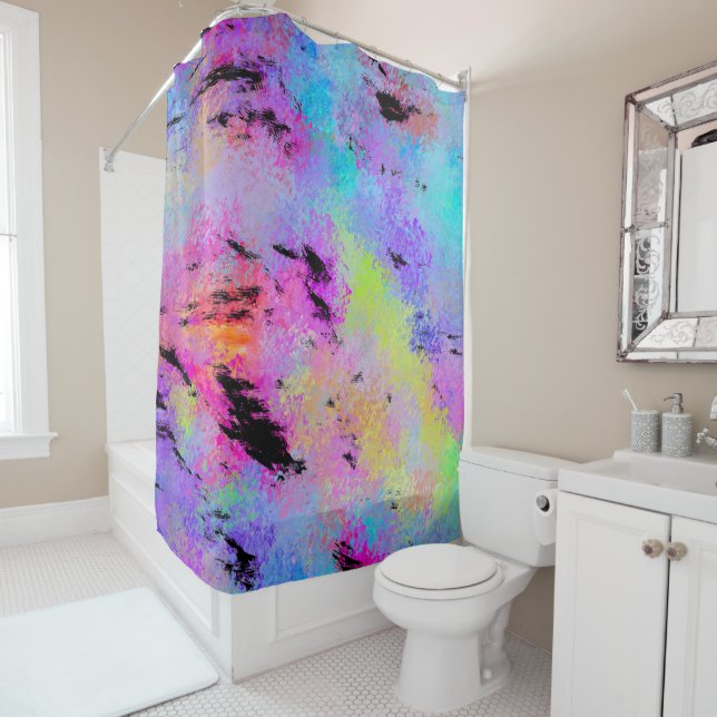 Abstract Mottled Multicolor Shower Curtain (In Situ)