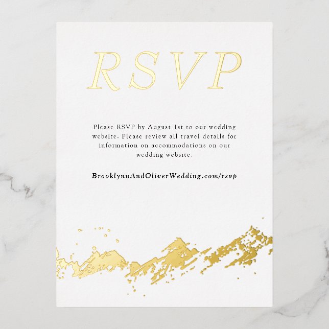 Abstract Mountain Gold/White Wedding Digital RSVP Foil Invitation Postcard (Front)
