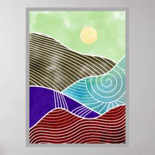 Abstract mountain painting poster