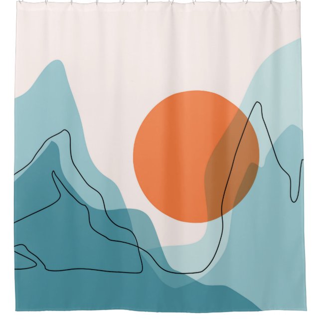 Abstract mountain range landscape, flat scenery ba shower curtain (Front)