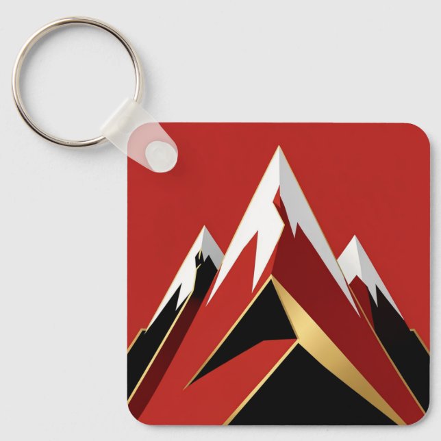 Abstract Mountain Range Red Black Gold Key Ring (Front)