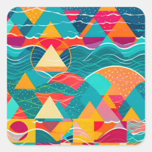 Abstract Mountains and River Square Sticker