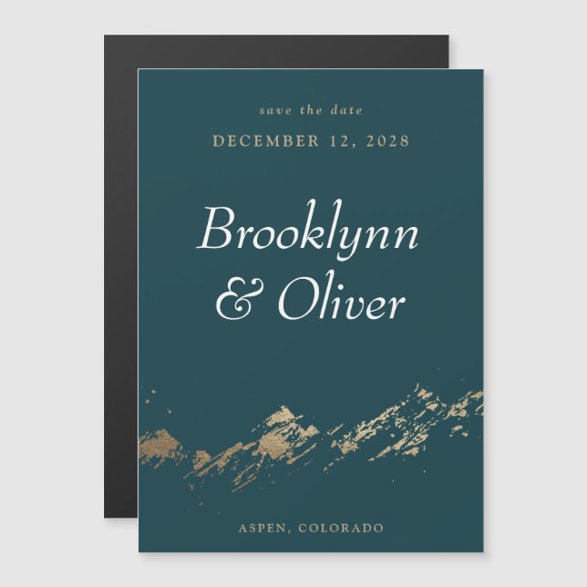 Abstract Mountains Dark Green Save the Date Magnet (Front/Back)