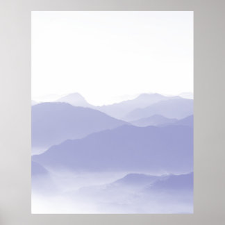 Abstract Mountains Landscape Blue White Poster