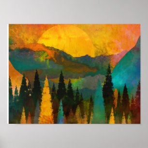 Abstract Mountains & Trees- Mid century modern Poster