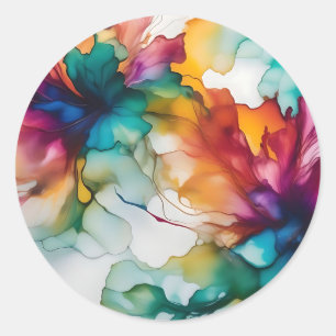 Abstract Movement Vibrant Alcohol Ink Classic Round Sticker