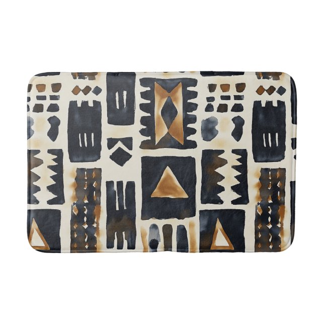 Abstract Mud Cloth Pattern Bath Mat (Front)