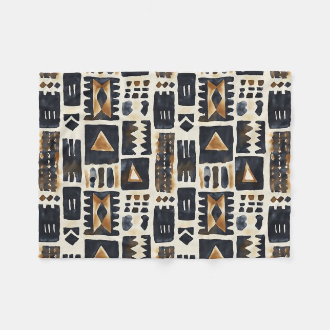Abstract Mud Cloth Pattern Fleece Blanket (Front (Horizontal))