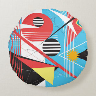 Abstract multi-colored background of geometric obj round cushion