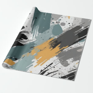Abstract multi colour brush strokes and splatters wrapping paper