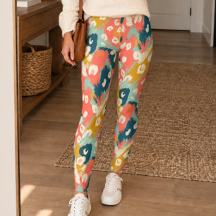 Abstract Multi-Colour Brushstroke Animal Print Leggings