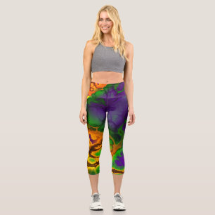 Abstract multi colour water painting pattern capri leggings