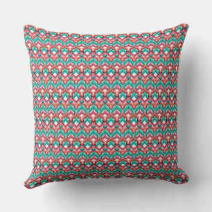 Abstract multi-coloured ornament turquoise orange cushion