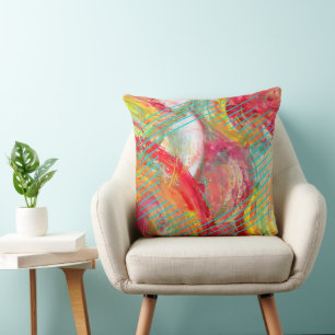 Abstract Multicolor Expressionist Lines Painting Cushion