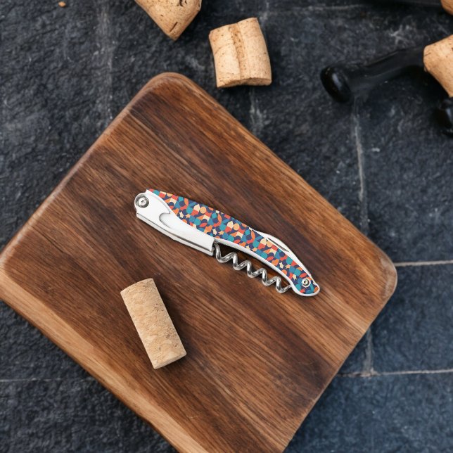 Abstract Multicolor Geometric Shapes Pattern Corkscrew (Corkscrew Bottle Opener)