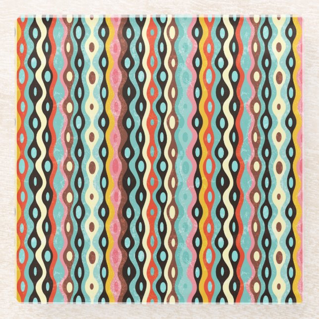 Abstract multicolor pattern glass coaster (Front)