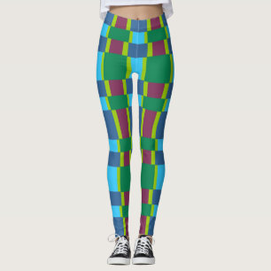 Abstract Multicolor Pattern with Squares and Lines Leggings