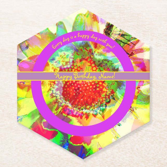 Abstract Multicolor Personalised Birthday   Paper Coaster (Front)