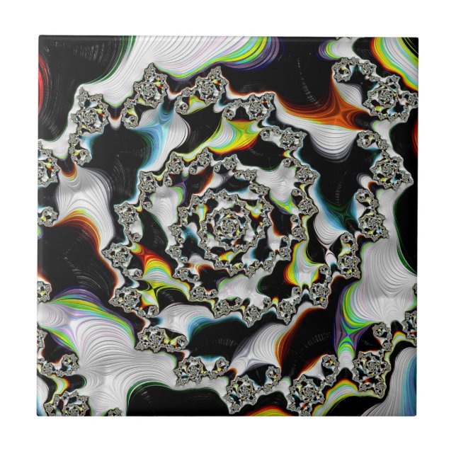 Abstract Multicolor Psychedelic Spiral Fractal  Tile (Front)