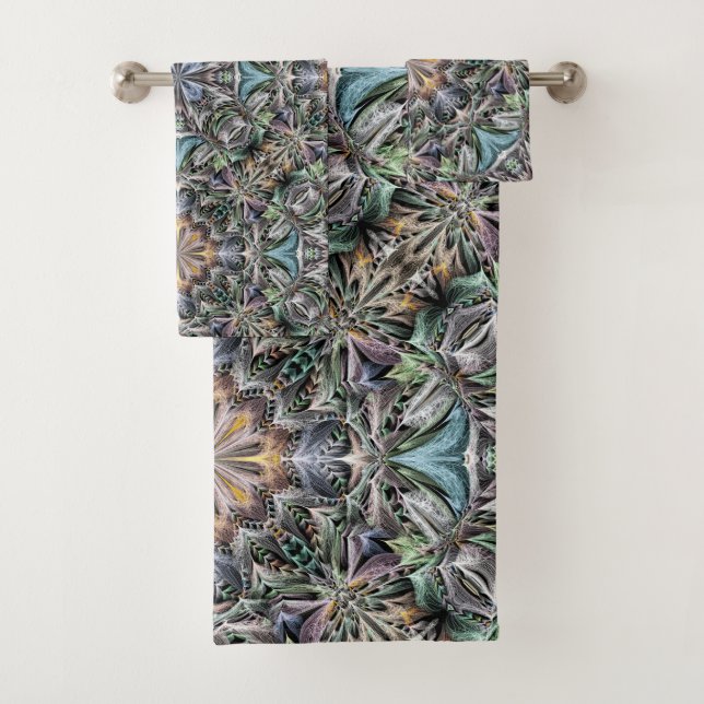 Abstract Multicolor Succulent Garden Rosette Bath Towel Set (Insitu)