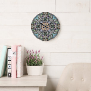 Abstract Multicolor Succulent Garden Rosette Large Clock