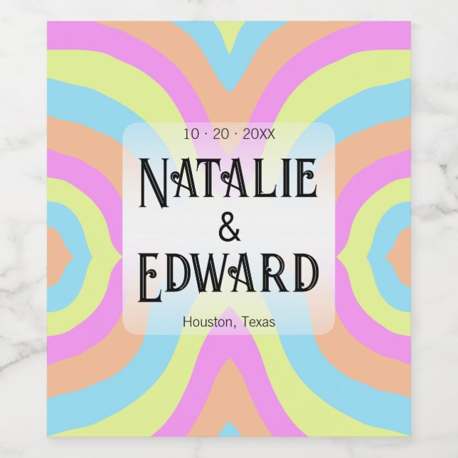Abstract Multicolor Wedding  Wine Label (Single Label)