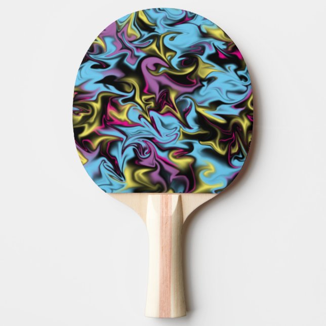 Abstract Multicolored Blue Yellow Pink Black Ping Pong Paddle (Front)