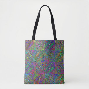 abstract multicolored neon tile design tote bag
