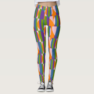 Abstract Multicolored Pattern Circles and Stripes Leggings