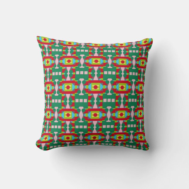 Abstract Multicolored Pattern with Red Dots Cushion (Front)