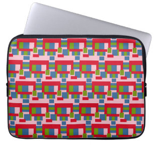 Abstract Multicolored Pattern with Red Squares Lap Laptop Sleeve