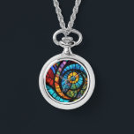 Abstract Multicolored stainglass watch necklace<br><div class="desc">An original abstract stainglass ai artwork</div>