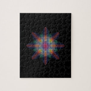 Abstract Multicolored Star on Solid Black Jigsaw Puzzle