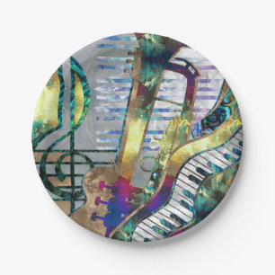 Abstract Music Art Collage - mixed media #1 Paper Plate