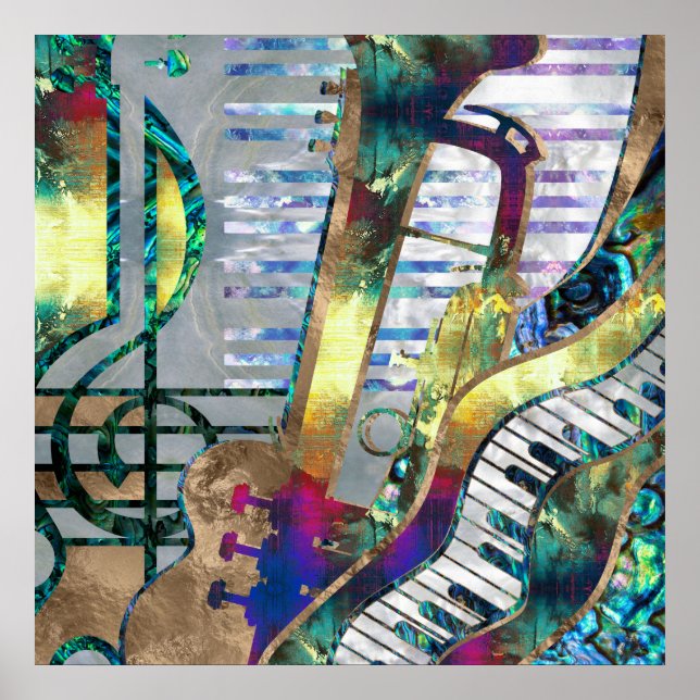 Abstract Music Art Collage - mixed media #1 Poster (Front)