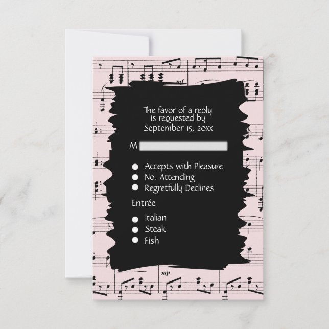 Abstract Music Black and Pink RSVP w Menu Choice (Front)