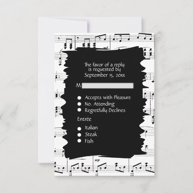 Abstract Music Black and White RSVP w Menu Choice (Front)