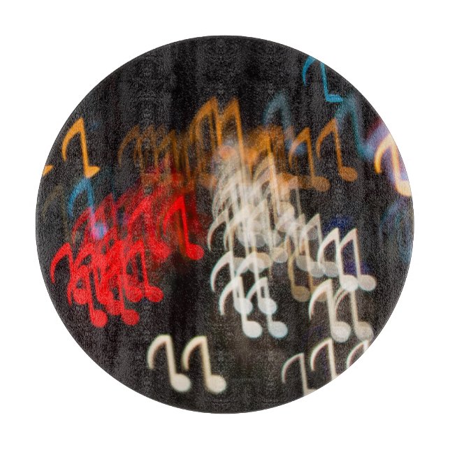 Abstract music notes: lights bokeh background cutting board (Front)