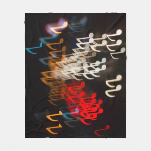 Abstract music notes: lights bokeh background fleece blanket (Front)