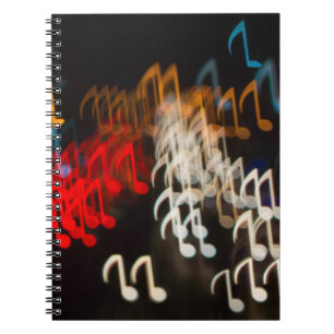 Abstract music notes: lights bokeh background notebook