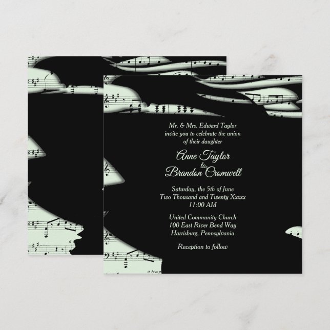 Abstract Music Theme Wedding Invitation Mint Green (Front/Back)