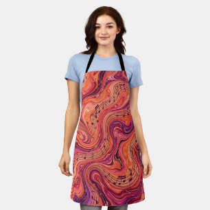 Abstract Musical Notes Sunset Orange Apron