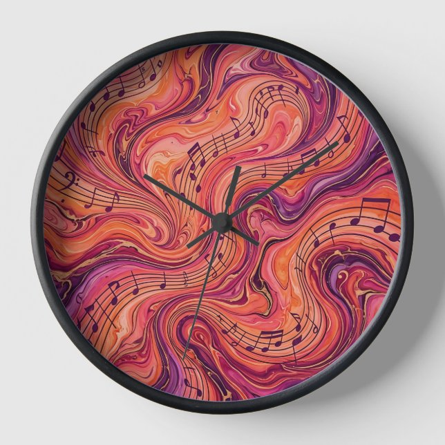 Abstract Musical Notes Sunset Orange Art Clocks (Front)