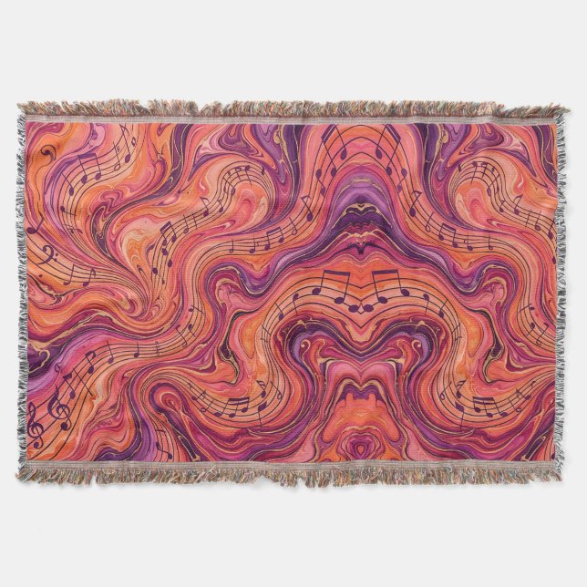 Abstract Musical Notes Sunset Orange Blankets (Front)