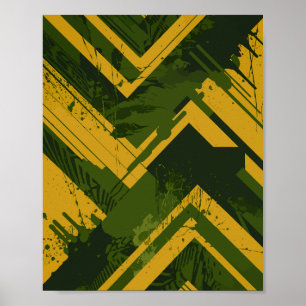 Abstract Mustard Strikes on Deep Green background Poster