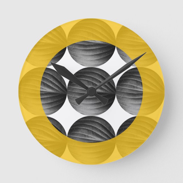 Abstract Mustard Yellow and Grey Round Clock (Front)