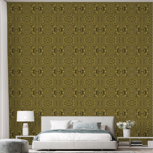 Abstract Mustard Yellow Stripes Wallpaper (Bedroom)