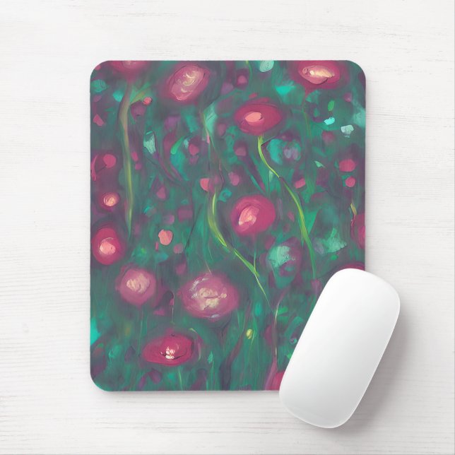 Abstract muted red roses mouse mat (With Mouse)