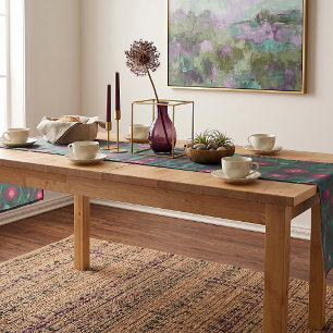 Abstract muted red roses short table runner