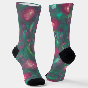 Abstract muted red roses socks